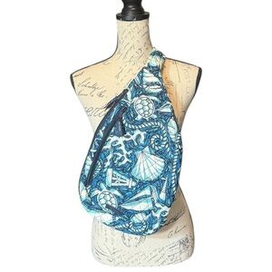 Vera Bradley Shore Enough Teal and Navy Essentials Crossbody Bag